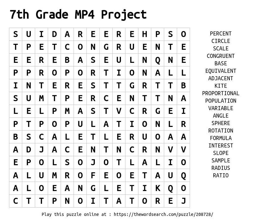 Download Word Search on 7th Grade MP4 Project