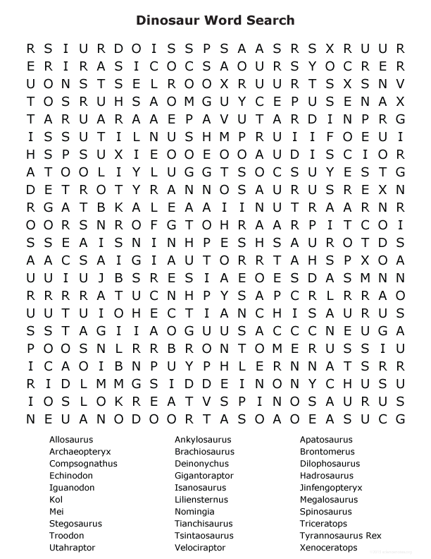 Dinosaur Word Search Puzzle