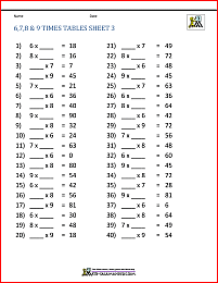 8 and 9 multiplication worksheet