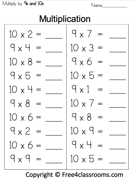 8 and 9 multiplication worksheet