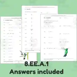 8th Grade Math: Worksheet on Powers / Integer Exponents