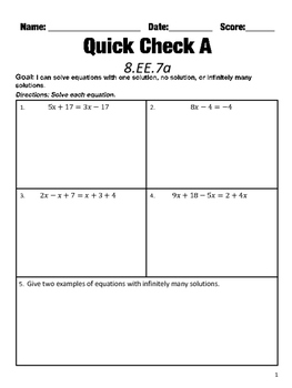 8.EE.7-8.EE.8 Expressions and Equations Common Core Quick Check ...