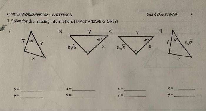 Solved Unit 4 Day 2 HW #2 1 G.SRT.5 WORKSHEET #2 - PATTERSON ...