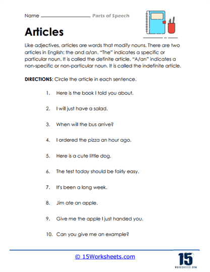 8 parts of speech printables