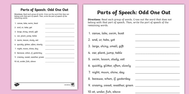 8 parts of speech printables