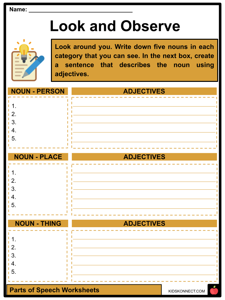 8 parts of speech printables