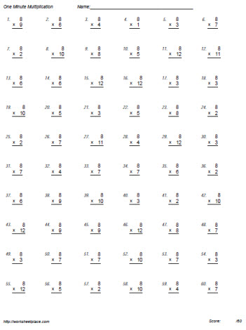 8 Times Tables Worksheets