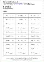 8 x Table Worksheets - Free Printable PDF