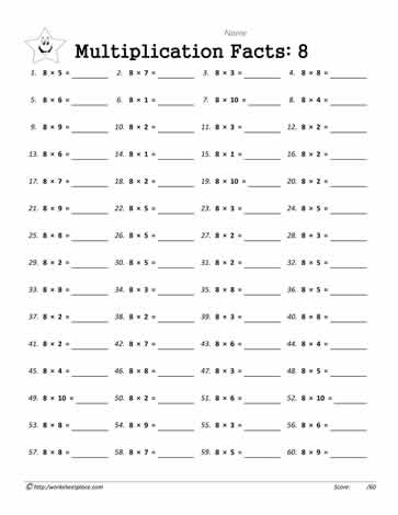 8 Times Tables Worksheets