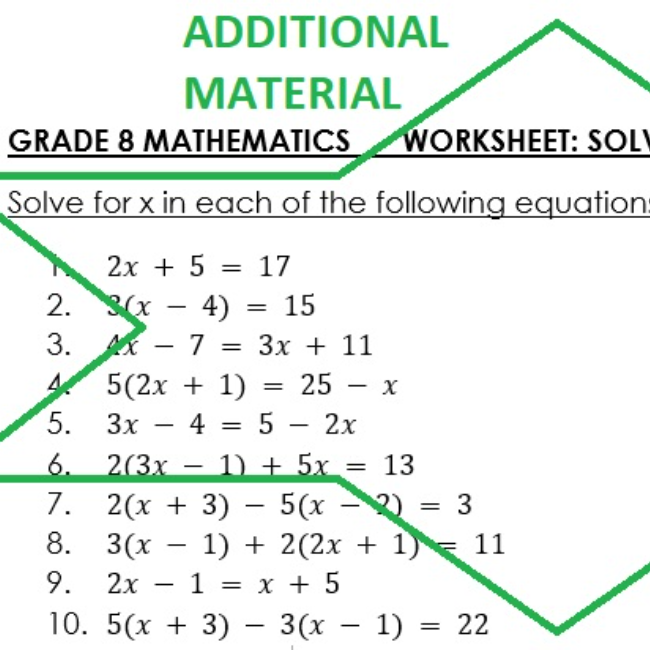 GRADE 8 +9 MATH WORKSHEETS - Like terms and solving linear ...