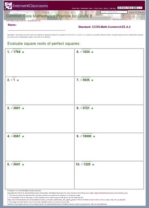 Description/Download - Worksheet #21145. CCSS.Math.Content.8.EE.A.2
