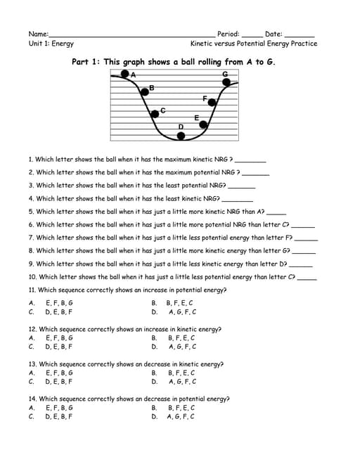 Kinetic vs. potential energy worksheet | PDF