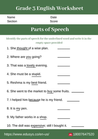 3rd grade english worksheet pdf | PDF