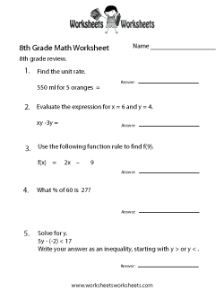 8th Grade Math Worksheets | Worksheets Worksheets