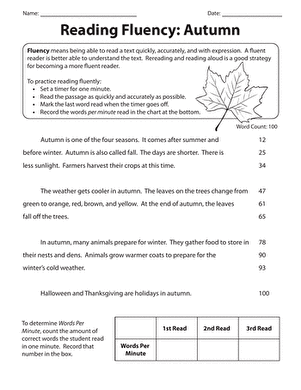 Reading Fluency: Autumn | Worksheet 