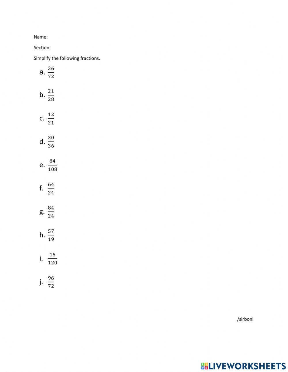 8th grade fraction worksheet
