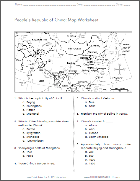 China Map Worksheet | Student Handouts