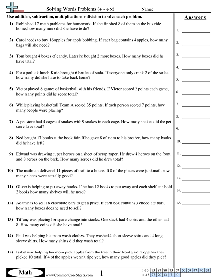 Multistep Worksheets | Free - CommonCoreSheets