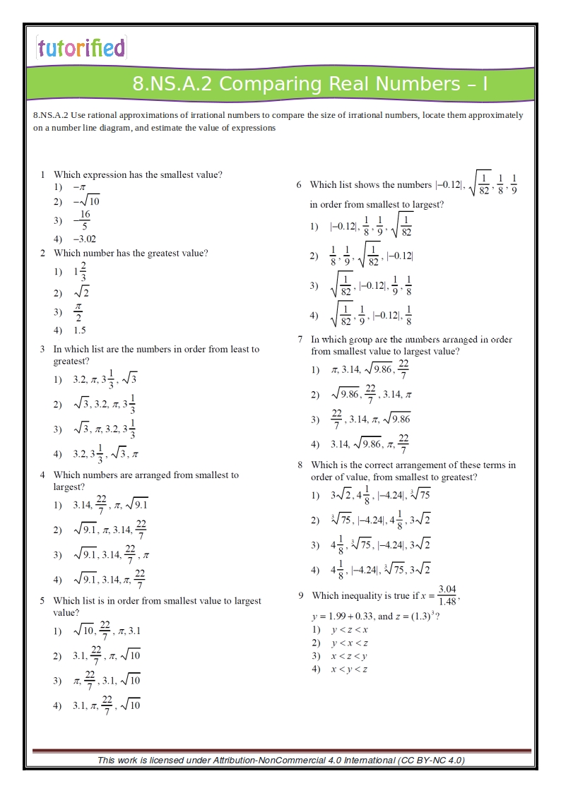 8th grade math practice worksheet with answers
