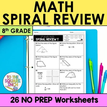 8th Grade Math Spiral Review Worksheets - To The Square Inch