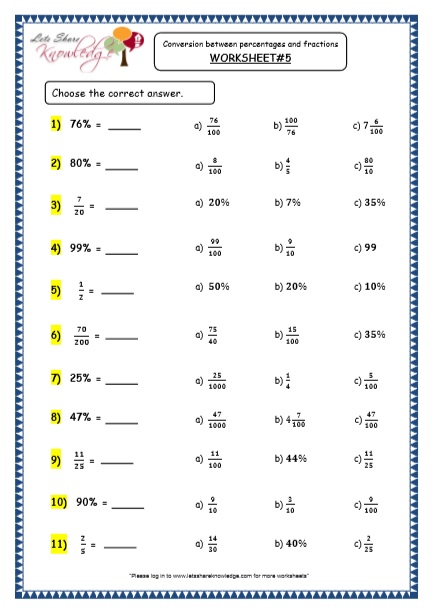 8th grade percent worksheet