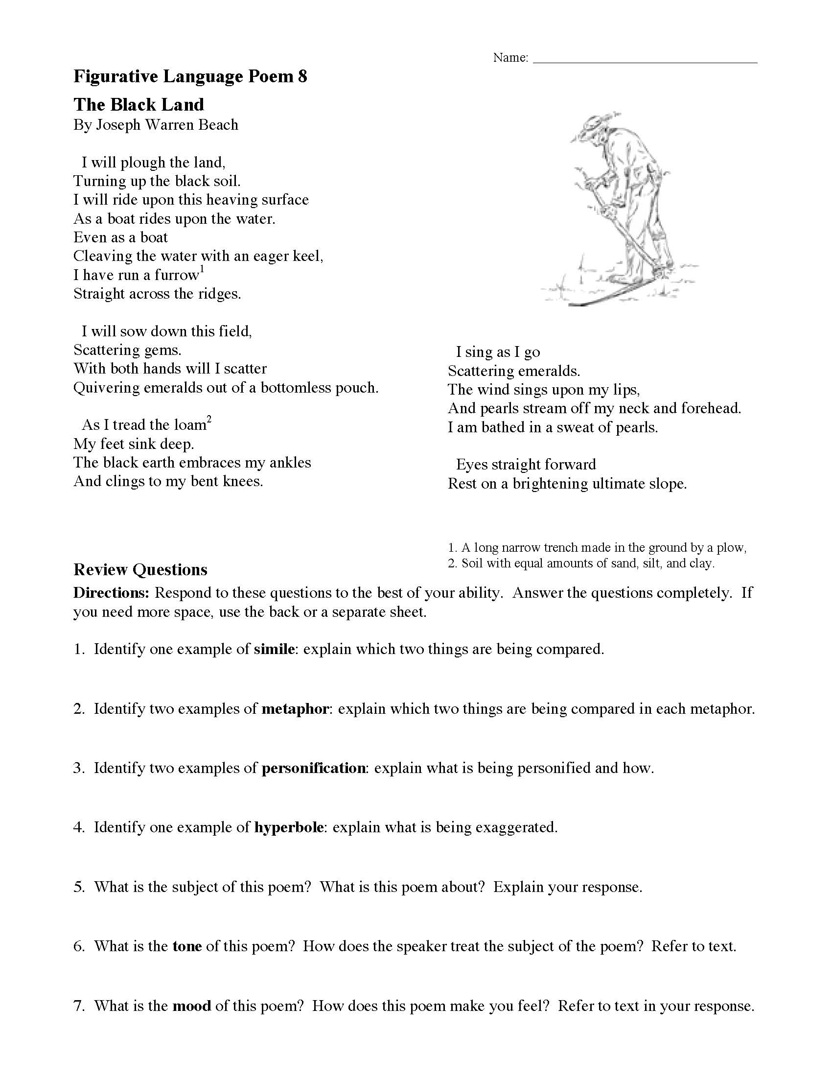 Figurative Language Poems with Questions Ereading Worksheets