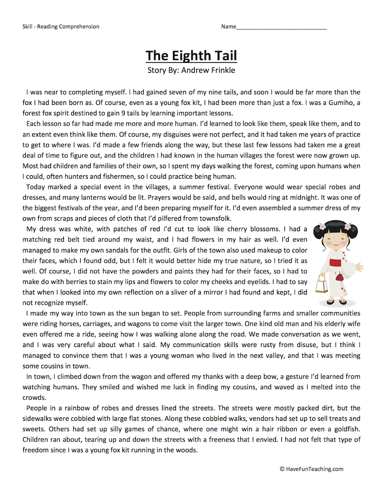 The Eighth Tail Reading Comprehension Worksheet
