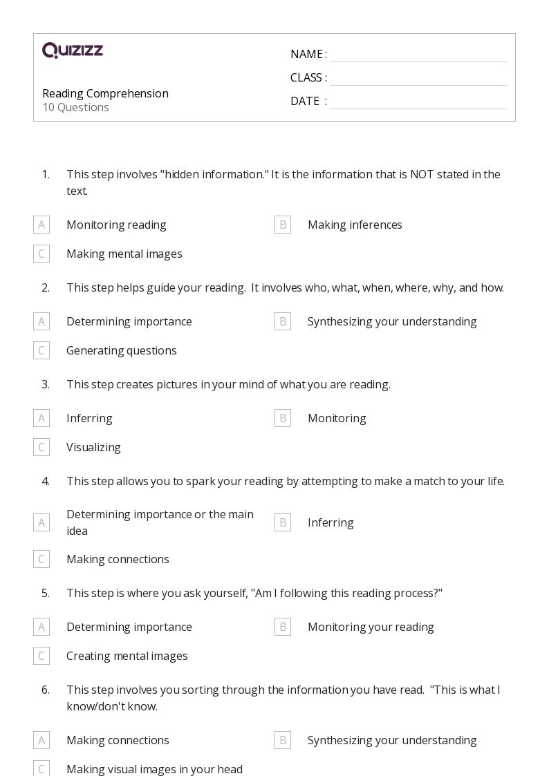 8th grade reading worksheet