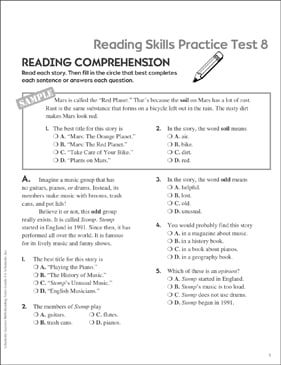 Reading Skills Practice Test 8 (Grade 3) | Printable Test Prep and ...