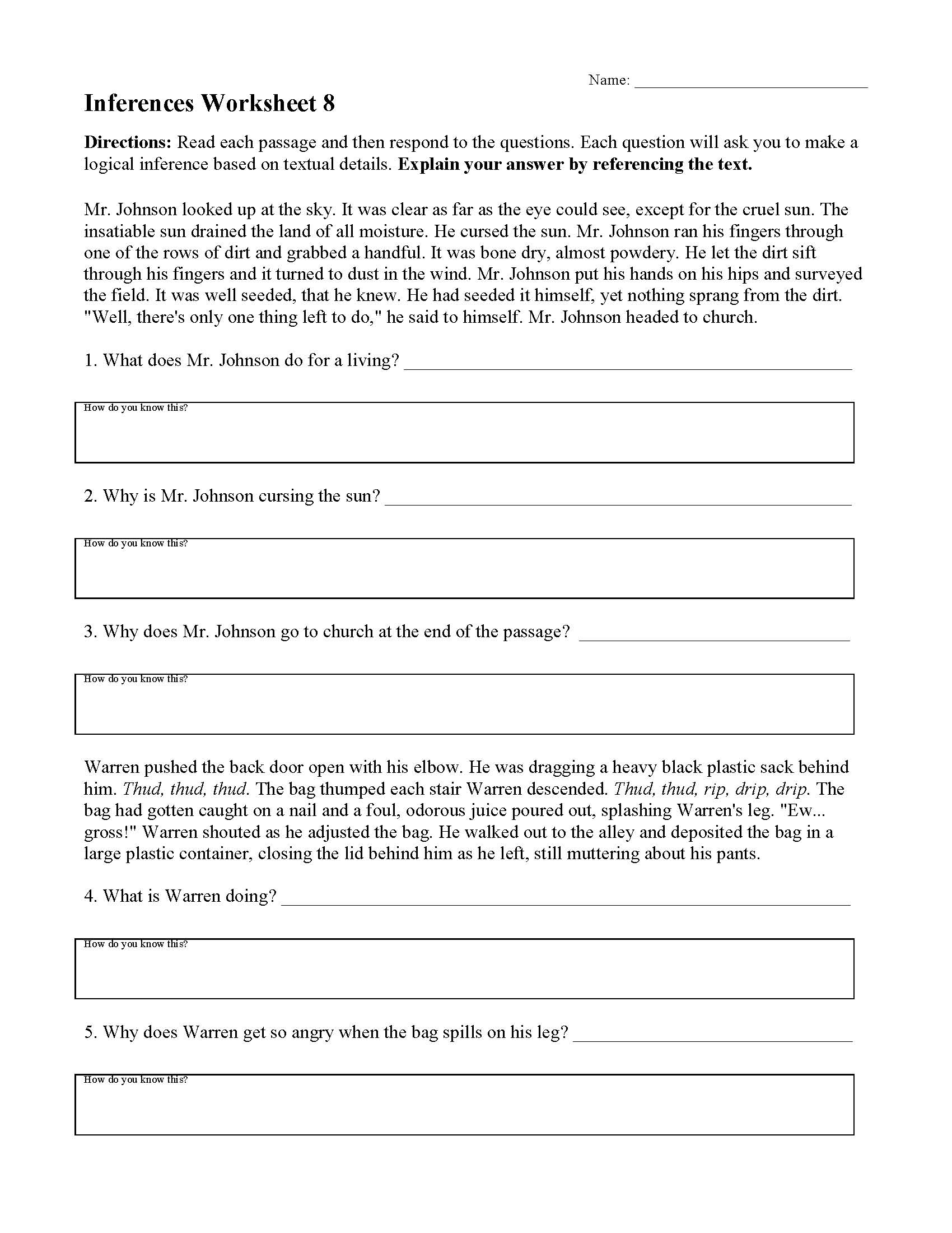 8th grade reading worksheet