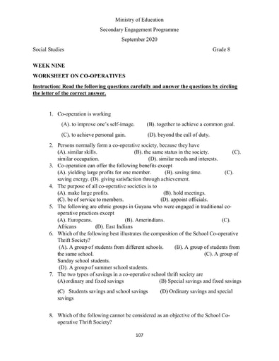 8th grade social studies worksheet