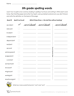 5th grade spelling words (list #8 of 36) | 5th grade Word lists ...