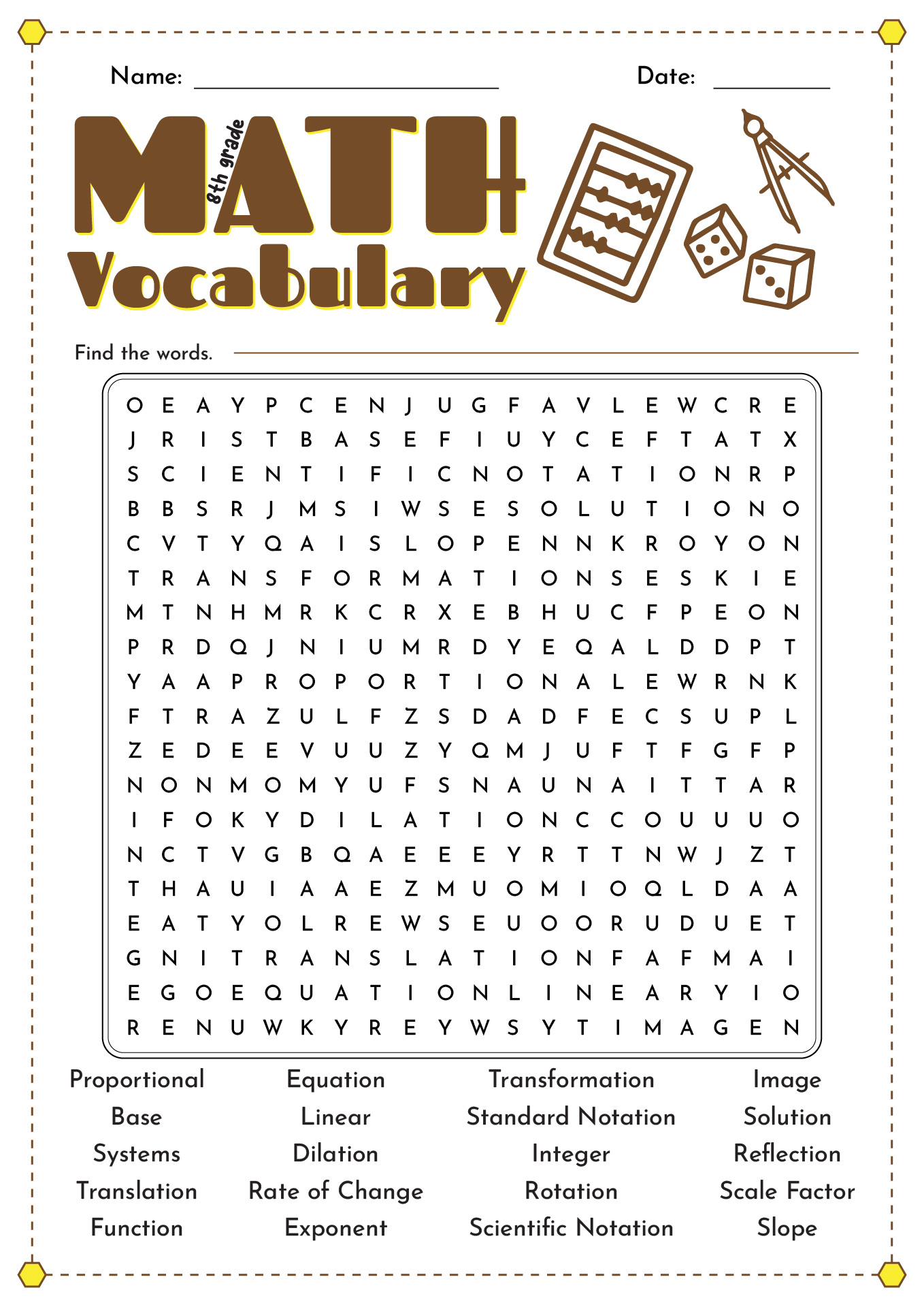 8th grade vocabulary words and definitions worksheet