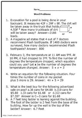 8th-Grade Math Word Problems Worksheets