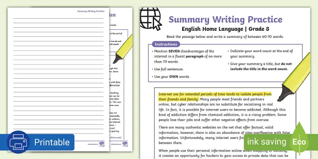 Grade 8 Summary Writing - Twinkl South Africa (teacher made)