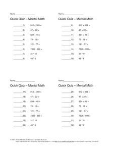 Mental Math Worksheet for 5th - 8th Grade | Lesson Planet