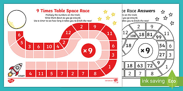 9 Times Table Space Race Worksheet (teacher made) - Twinkl
