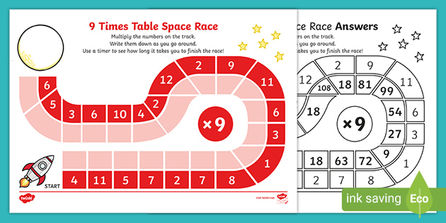 9 Times Table Space Race Worksheet (teacher made) - Twinkl