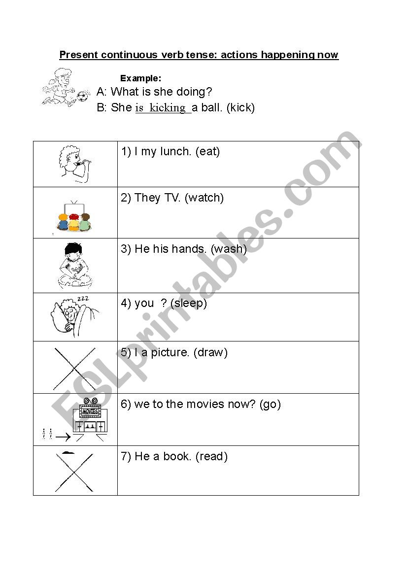Present continuous worksheet - ESL worksheet by jem24