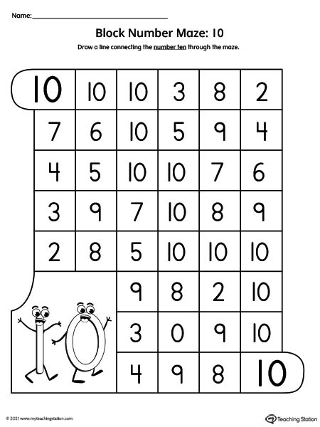 Number Maze Worksheet: 10 | MyTeachingStation.com