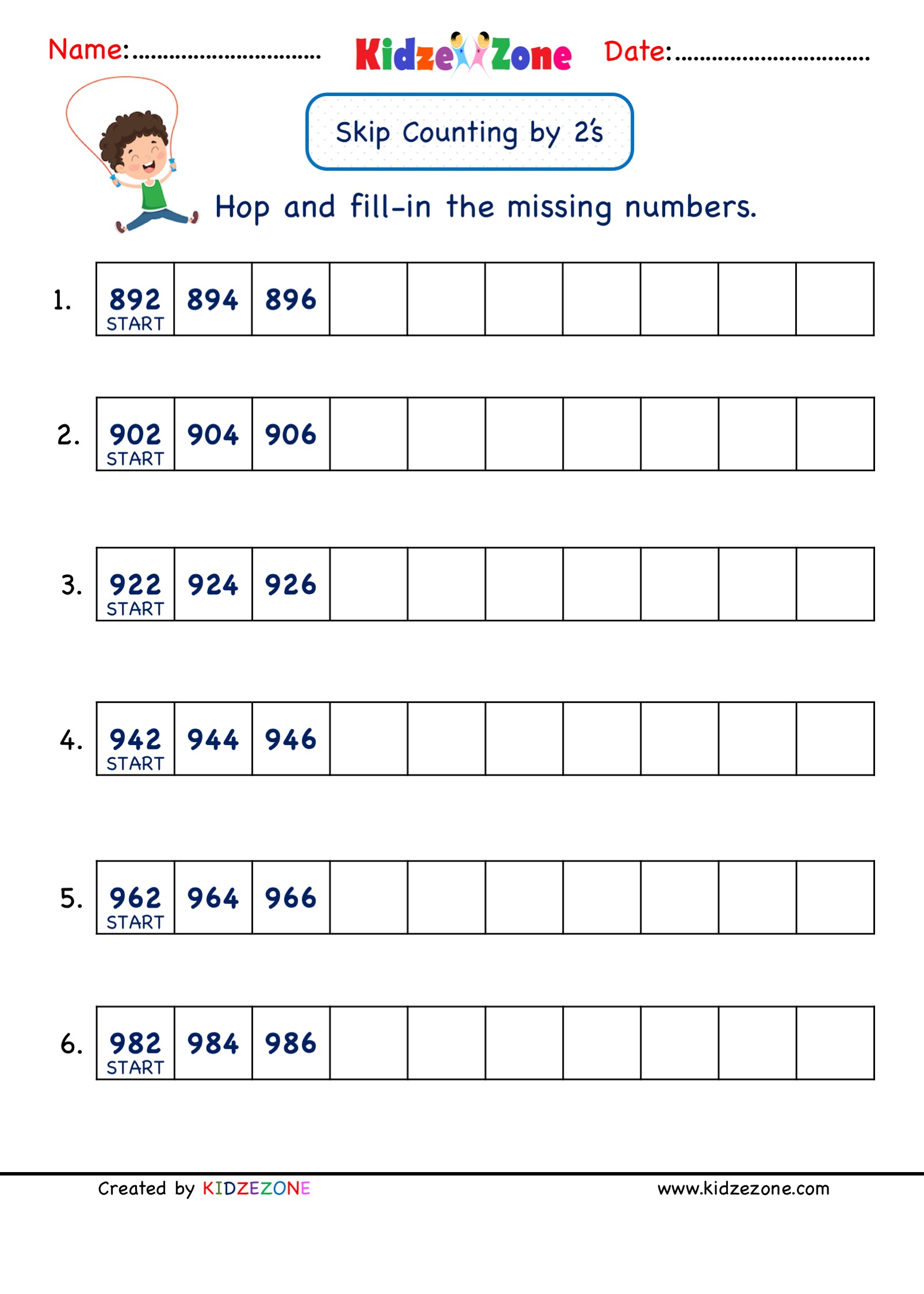 Math Number worksheets - Skip Counting by 2
