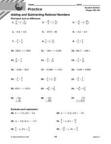 Rational Numbers Worksheet for 8th - 9th Grade | Lesson Planet