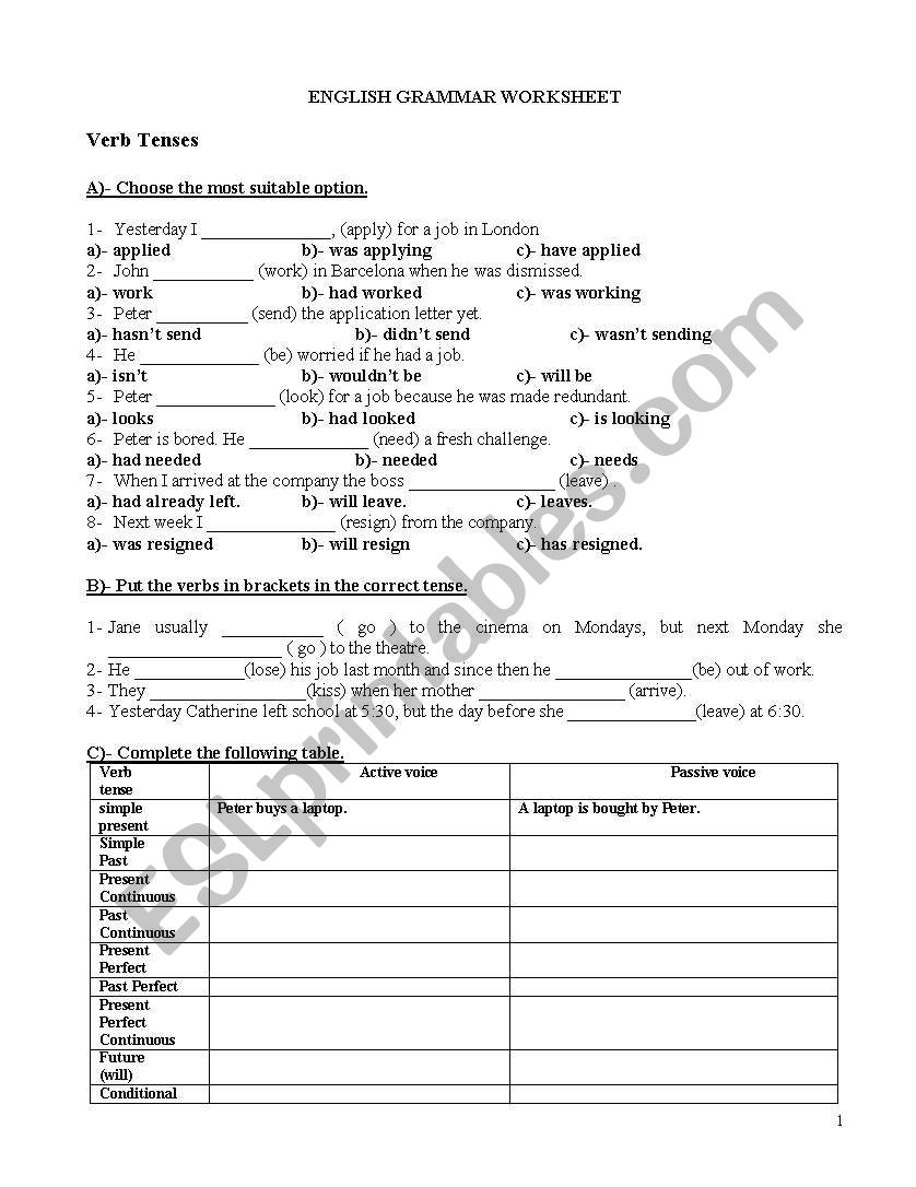 9th grade grammar worksheet
