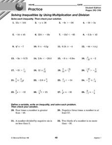 Solving Inequalities Worksheet for 9th Grade | Lesson Planet