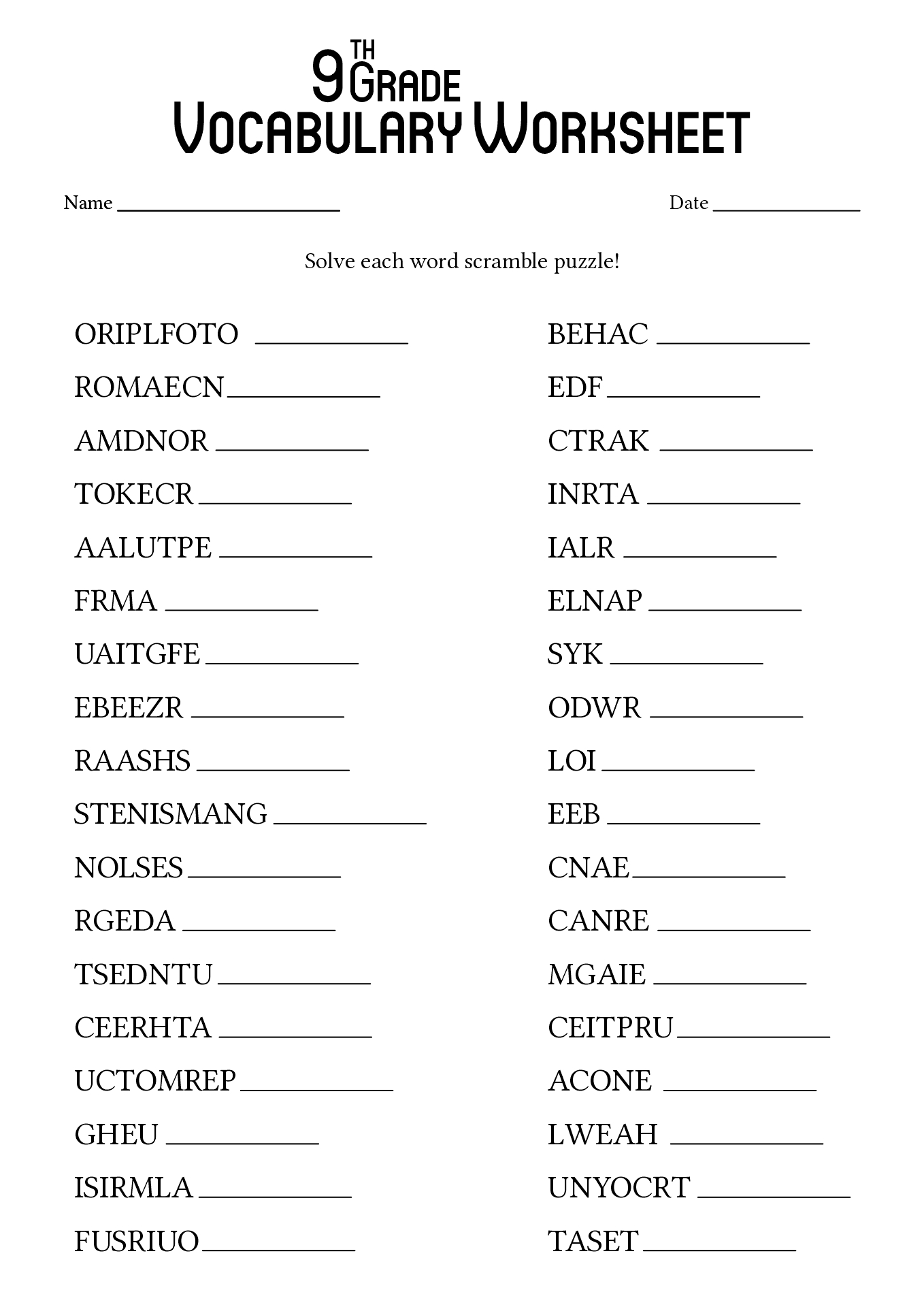 17 9th Grade Worksheets Spelling Words - Free PDF at worksheeto.com