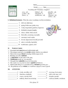Vocabulary #25 Worksheet - English 1 Worksheet for 7th - 9th Grade ...