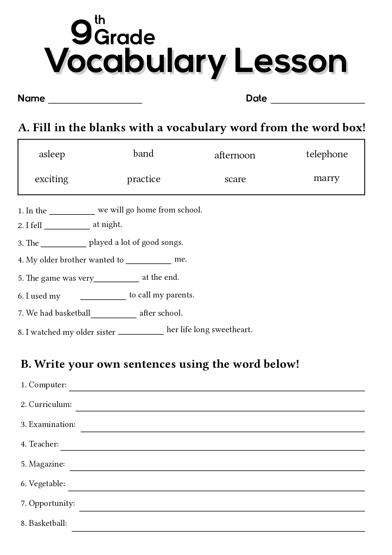 17 9th Grade Worksheets Spelling Words - Free PDF at worksheeto.com