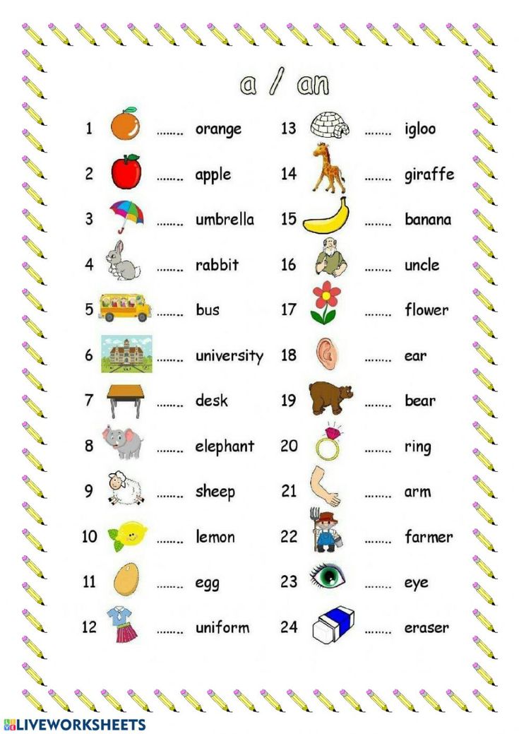 a an the worksheet for kids