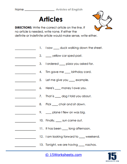 Articles of English Worksheets - 15 Worksheets Library
