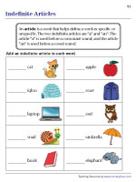 a an the worksheet